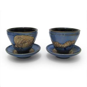 Pair of Tea Cup and Saucers - Leaves Design