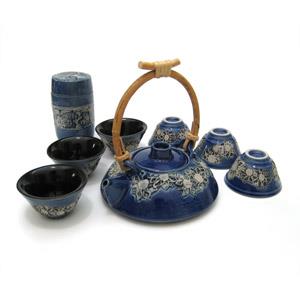 Tea Set with 1 Tea Pot, 6 Cups and 1 Tea Caddy - Flower Design