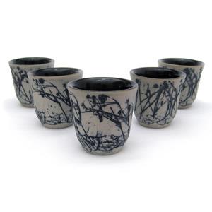 Set of 5 Sake Cups - Twigs Design