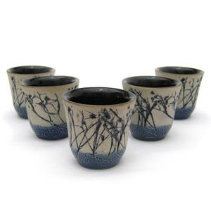 Set of 5 Sake Cups - Twigs Design