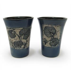 Set of 2 Tumblers or Japanese Beer Mugs - Leaves Design